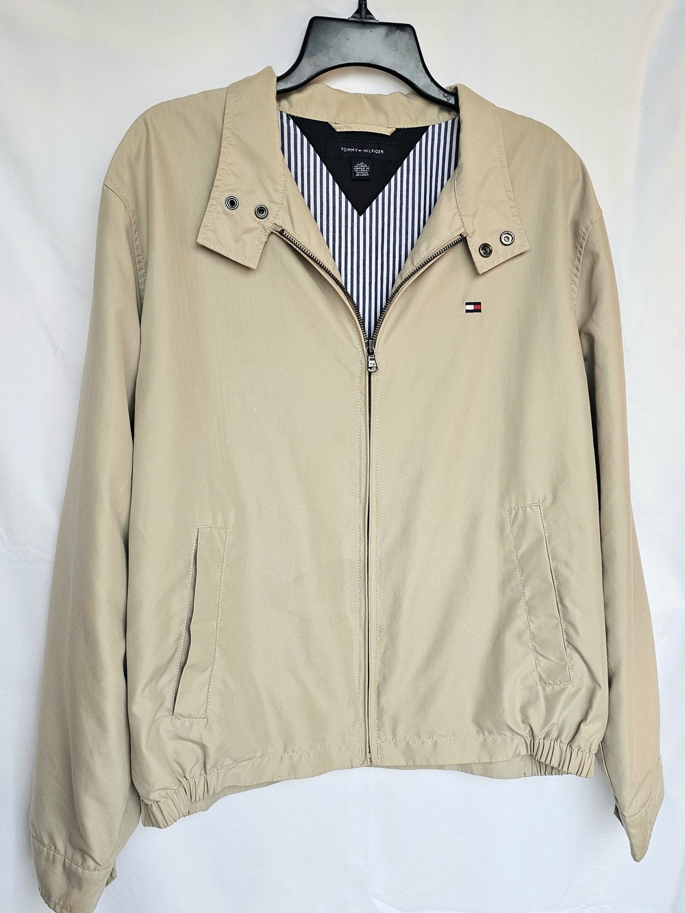 Vintage Tommy Hilfiger Men's Light Beige Zip-Front Harrington